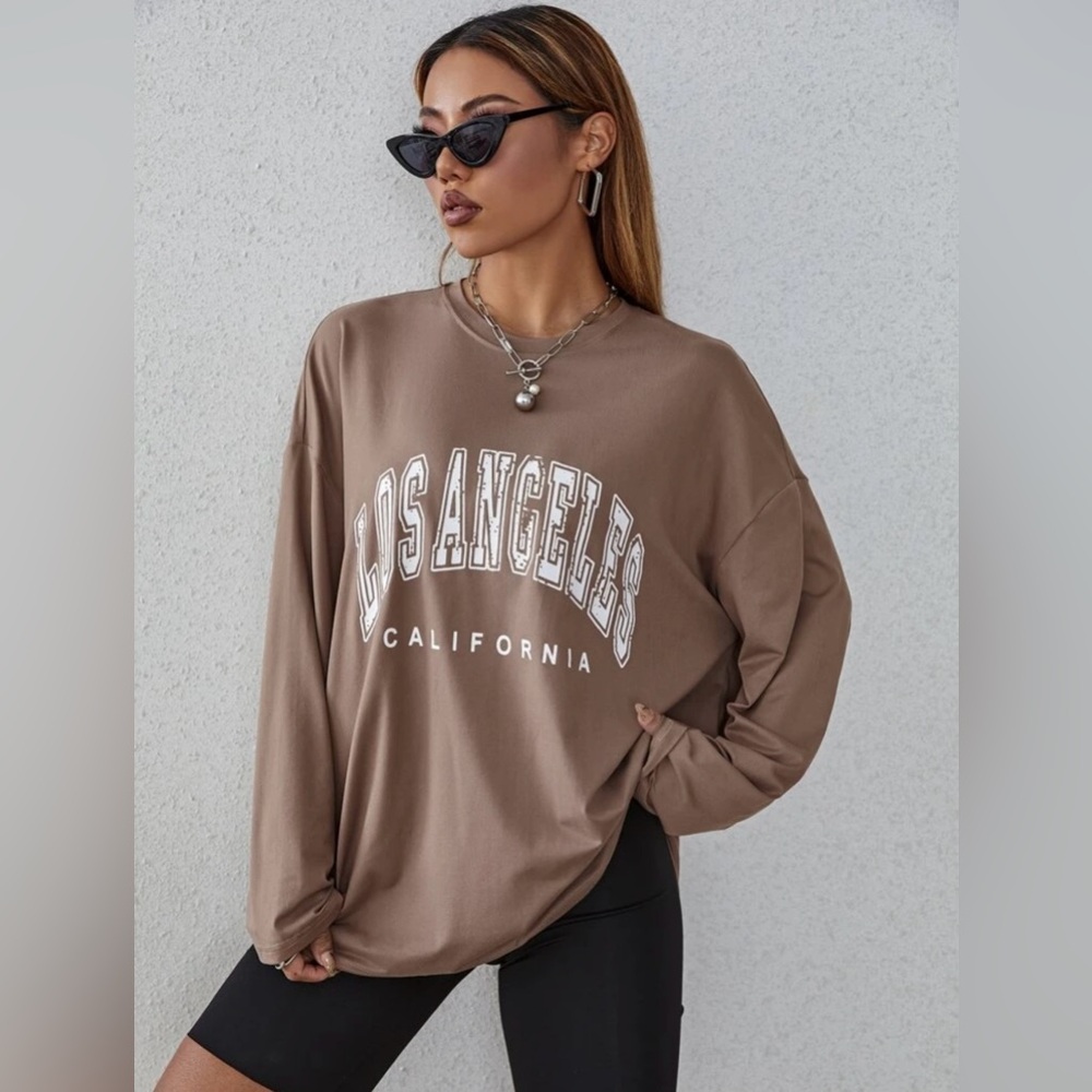 SHEIN Brown 'Los Angeles' Graphic Sweatshirt